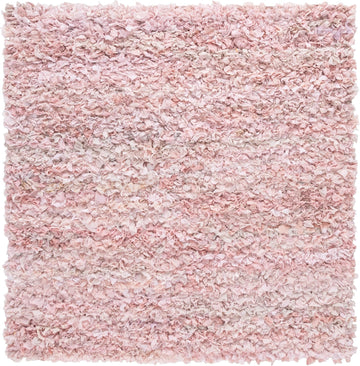 Rio Shag Collection Area Rug - 6' Square, Light Pink, Handmade Decorative, 3.5-inch Thick Ideal for High Traffic