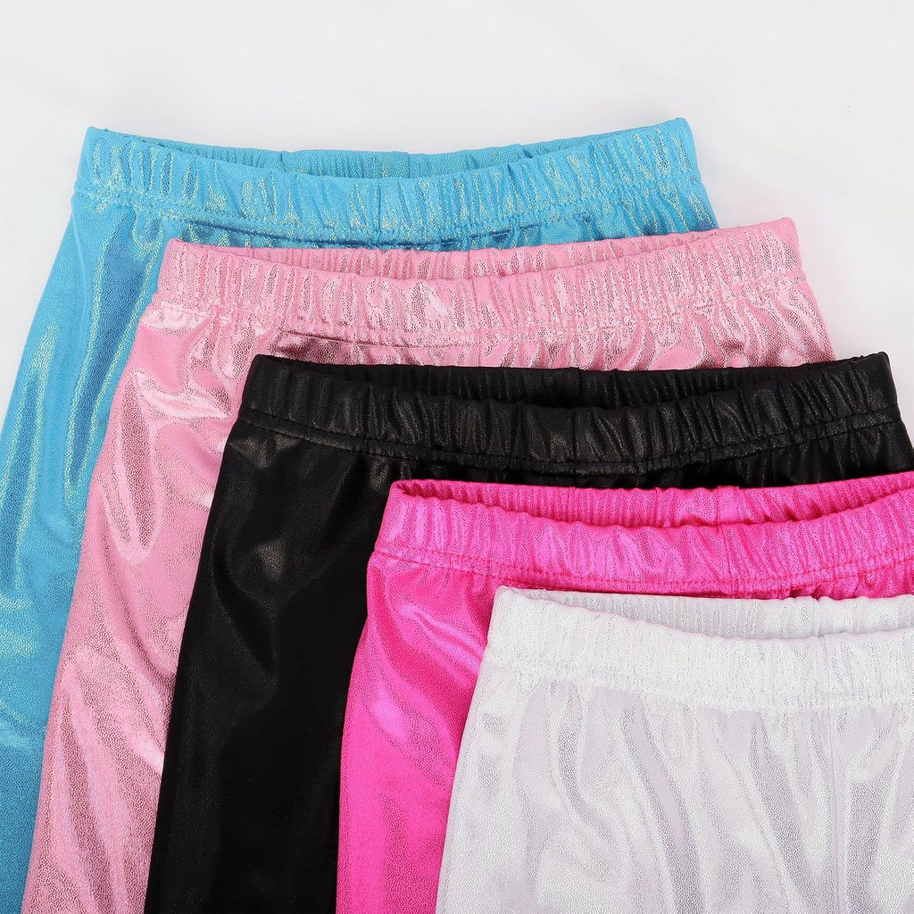 Kids Girls Dance Pants Gymnastic Shiny Metallic Dance Leggings Skinny