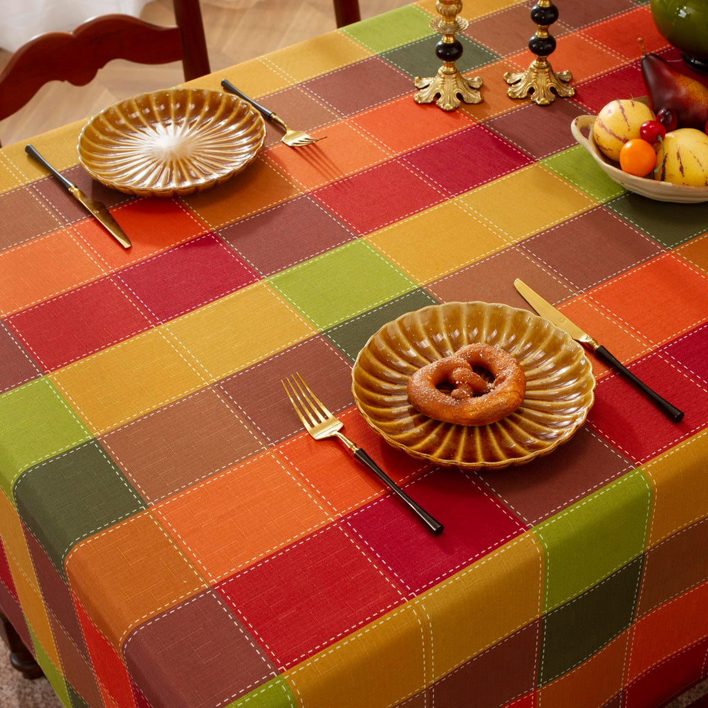 Warm Multicolor Fall Plaid Thanksgiving Tablecloth, 60 x 84 Inch