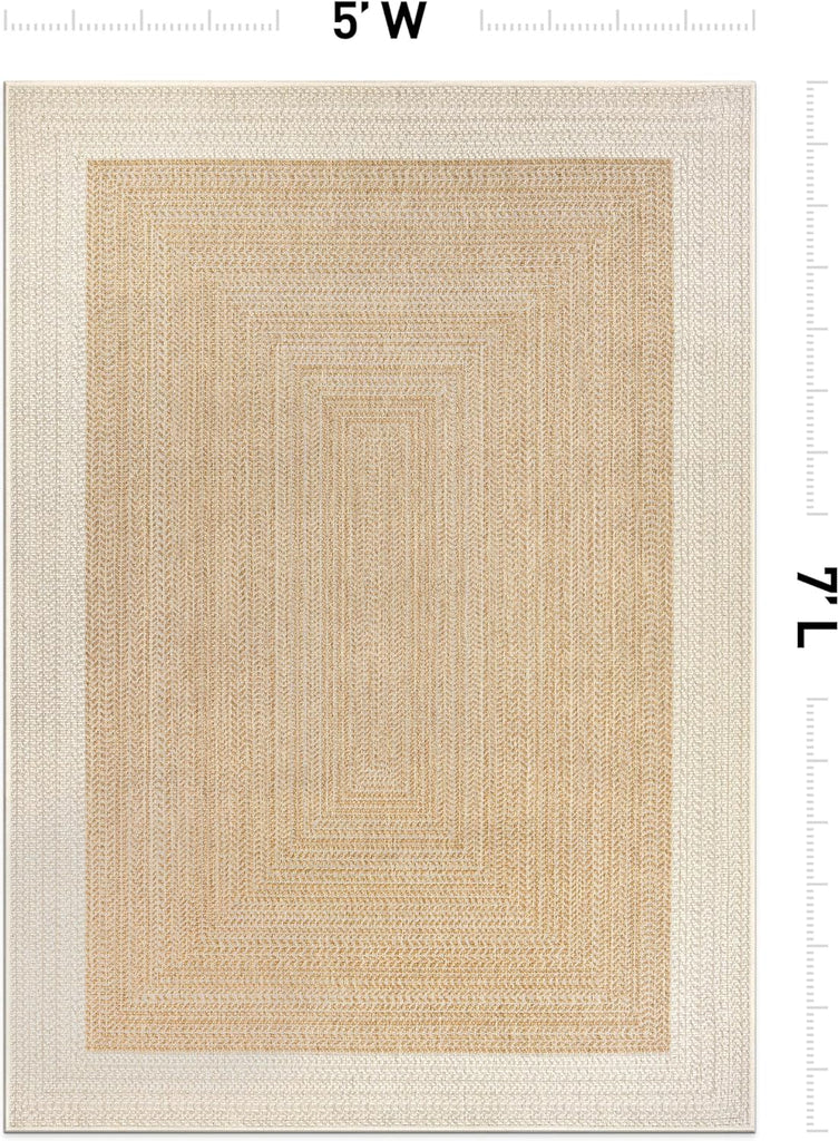 Indoor/Outdoor Geometric Weather Resistant Area Rug Natural