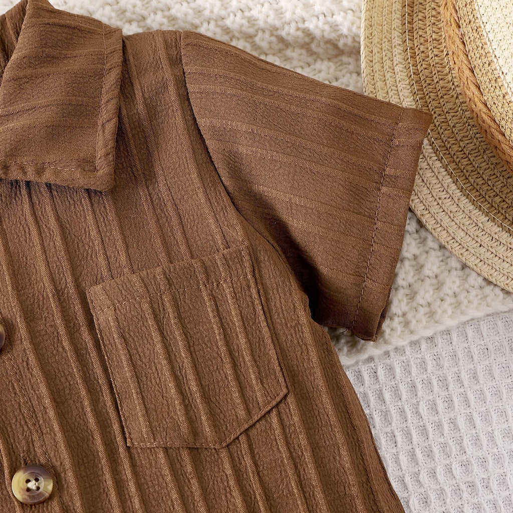 Boys Clothes Toddler Ribbed Button Shirt + Shorts 2pcs Brown