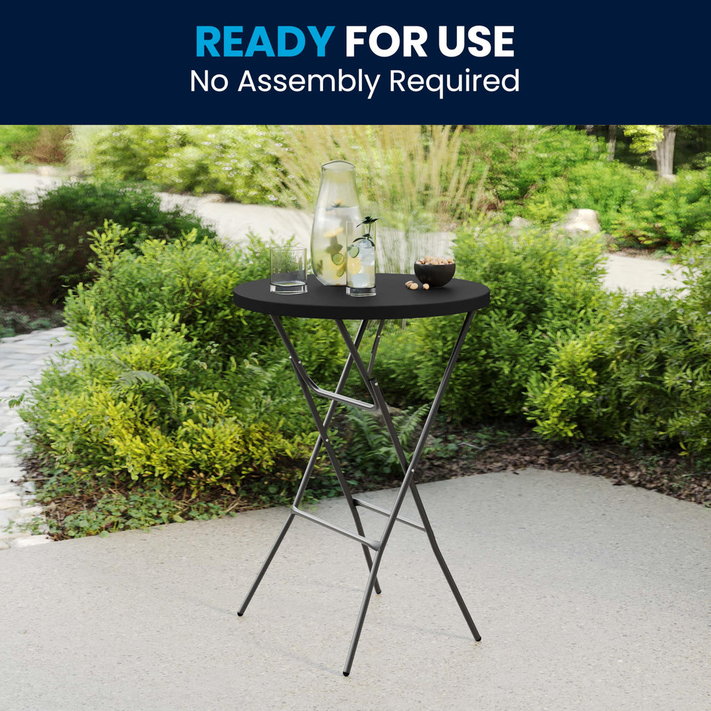 2.6-Foot Round Black Plastic Folding Table