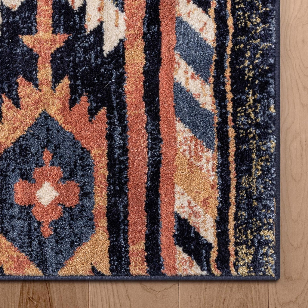Tulsa Lea Blue Traditional Southwestern Tribal Area Rug