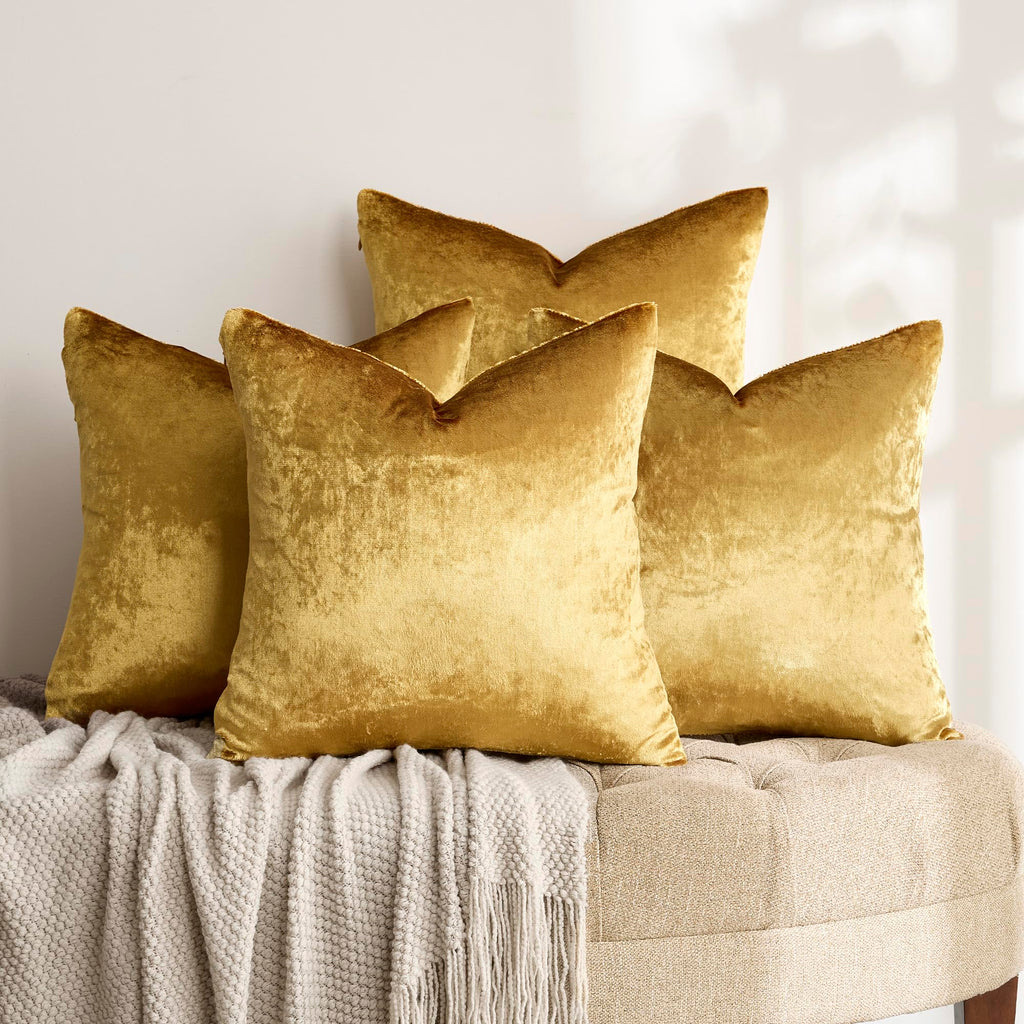 Pack of 4 Gold Decorative Velvet Pillow Covers 18x18