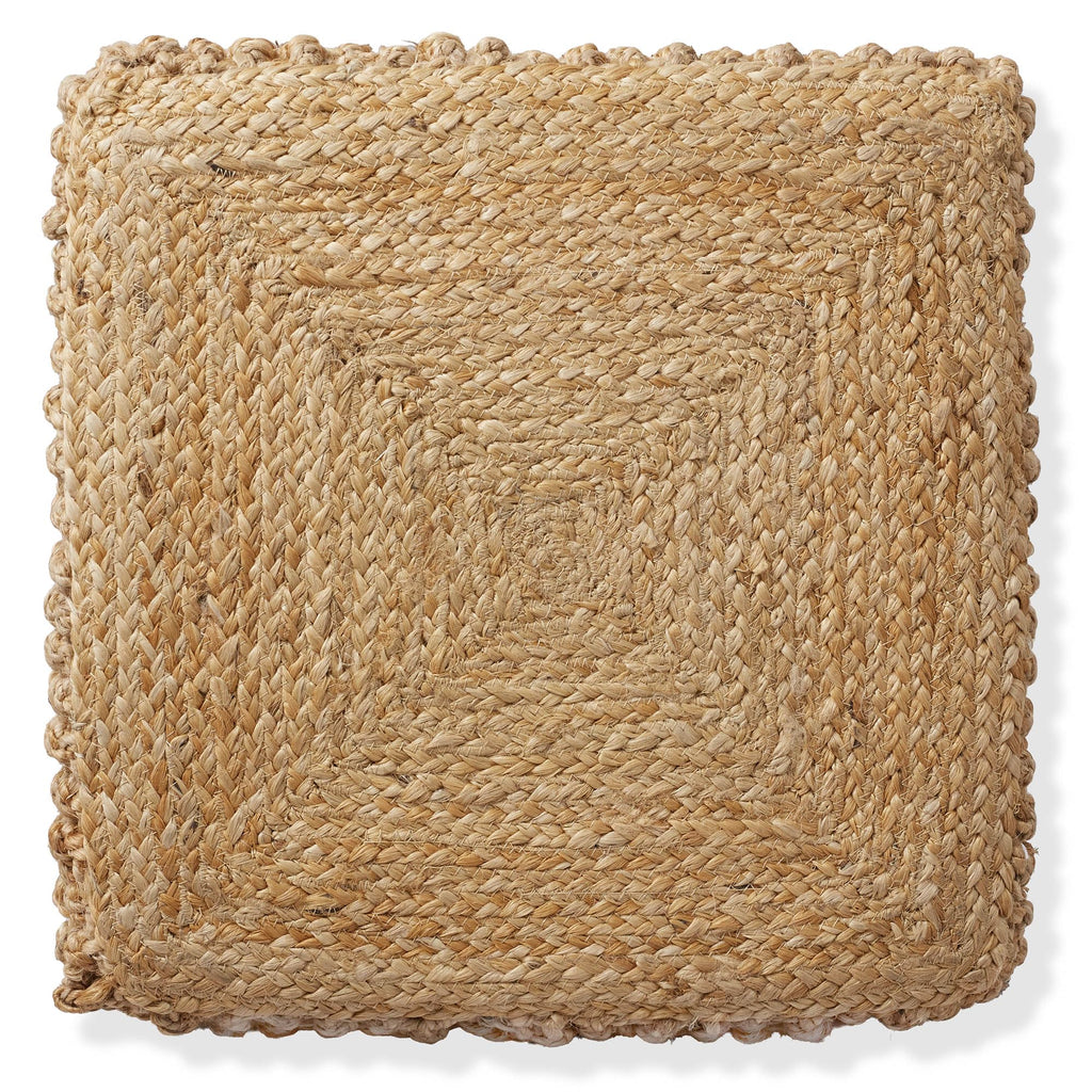 Handwoven Pouf Ottoman, 18" W x 18" D x 18" H Square Footrest, Woven Seagrass Ottoman, Decorative Indoor Boho Home