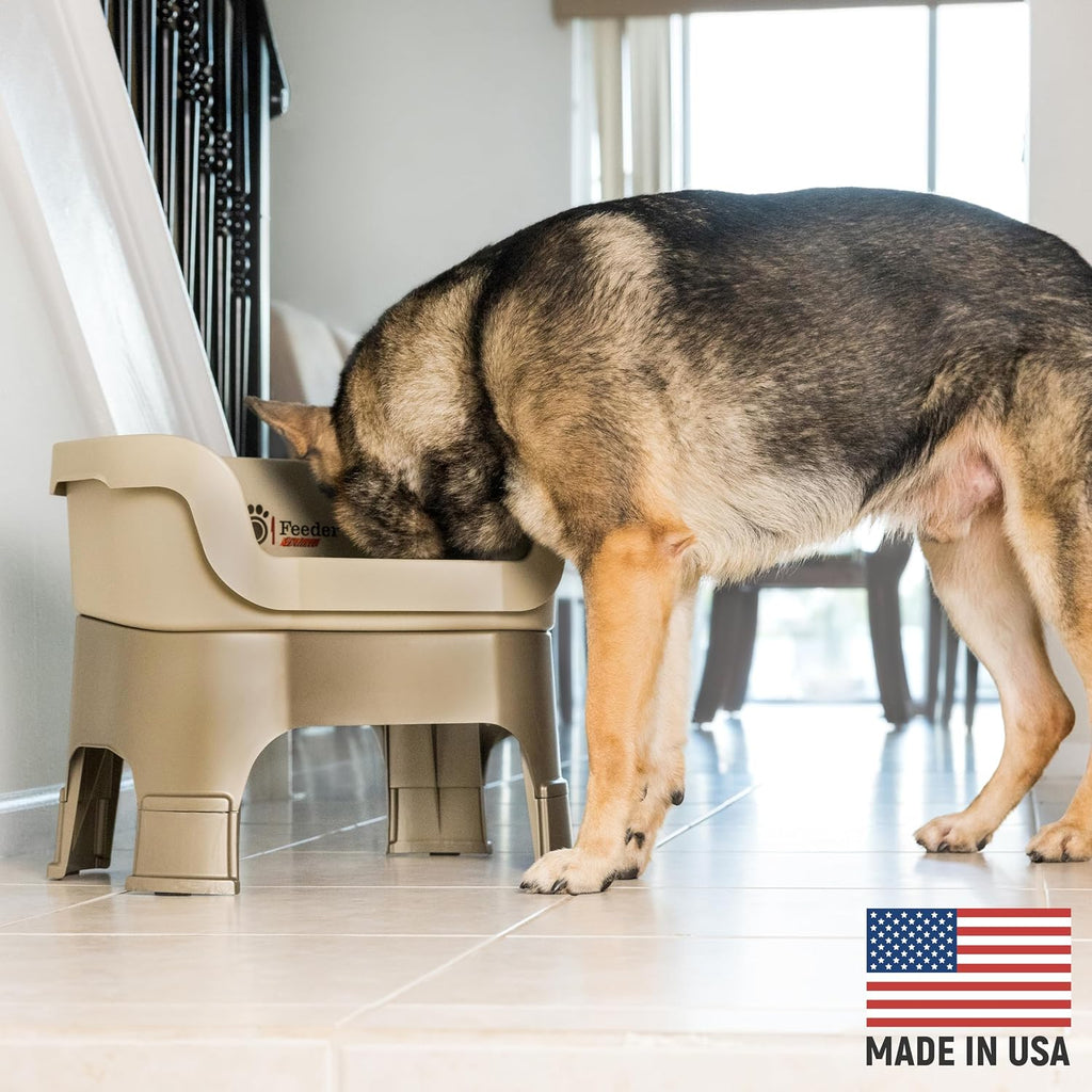Feeder Deluxe Mess-Proof Elevated Dog Bowls for Large Dogs (40+ lbs), 2 Height Adjustable (14.5" & 17.5") No-Spill