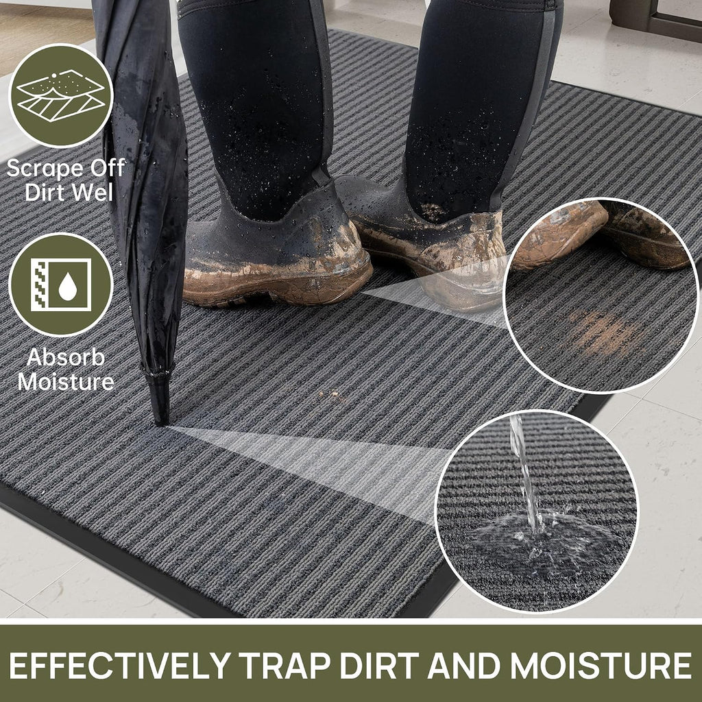 Front Door Mat Outside Entrance, Sturdy Indoor Outdoor Doormat 60x36 | Dirt Trapper Welcome Mats , Non Slip