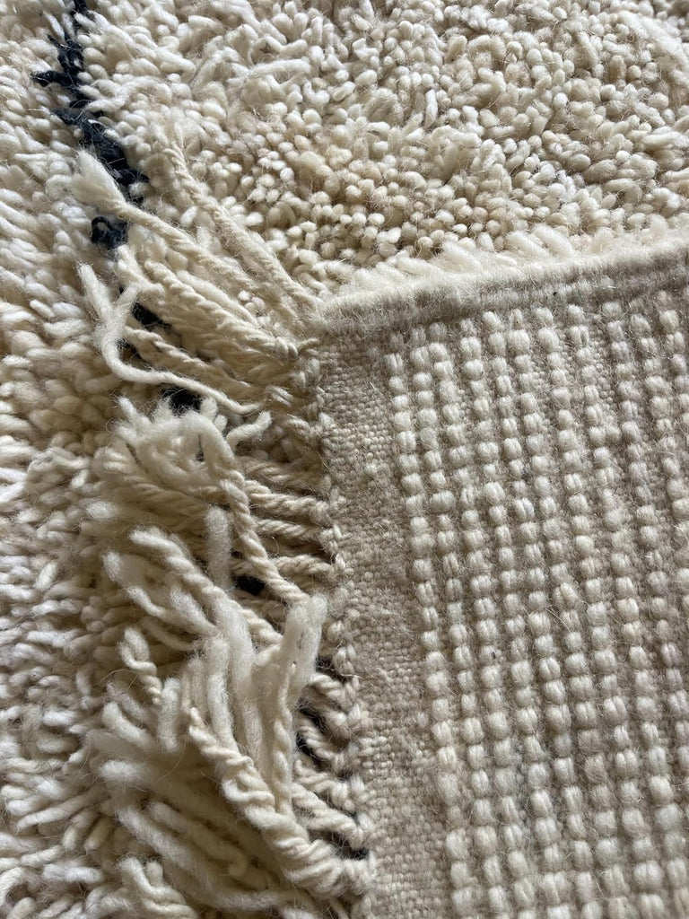 Handmade Moroccan Berber Area Rug 6' x 9', 100% Wool High Pile Shag, Beni Ourain Style, Ivory/Cream with Charcoal