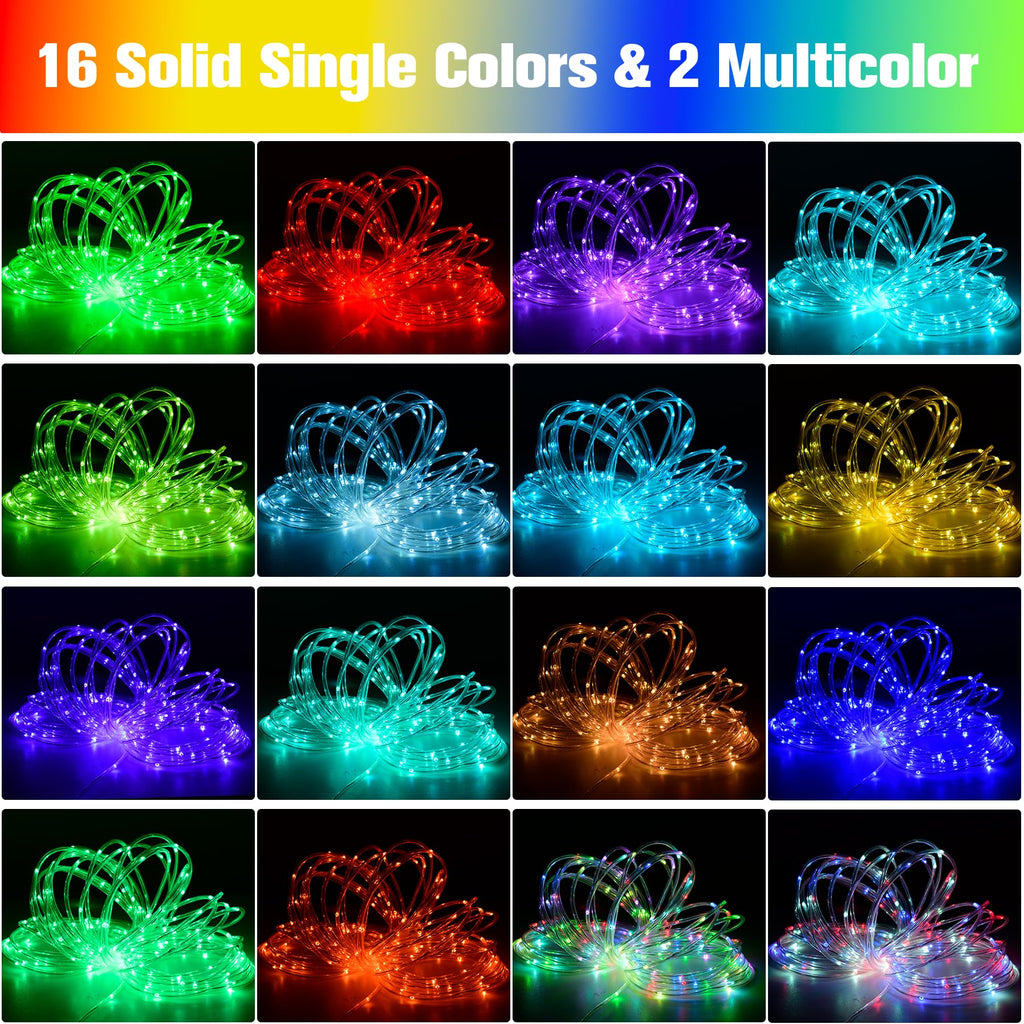 66Ft LED Rope Lights Outdoor, String Lights Plug in with Remotes
