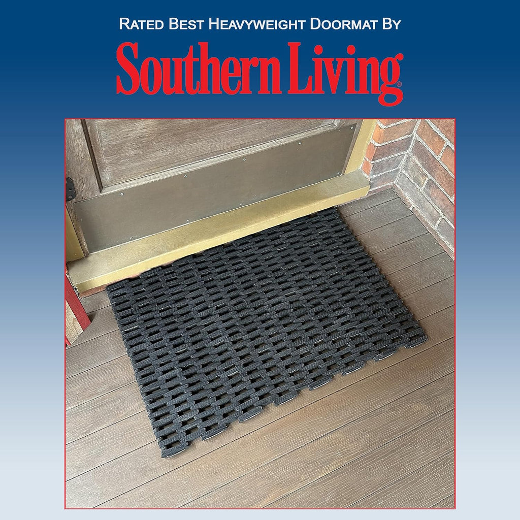 Durite Outdoor Entrance Mat, Recycled Rubber Tire-Link Doormat, Heavy Duty Straight Weave Drainage Mat, Black, 20" x