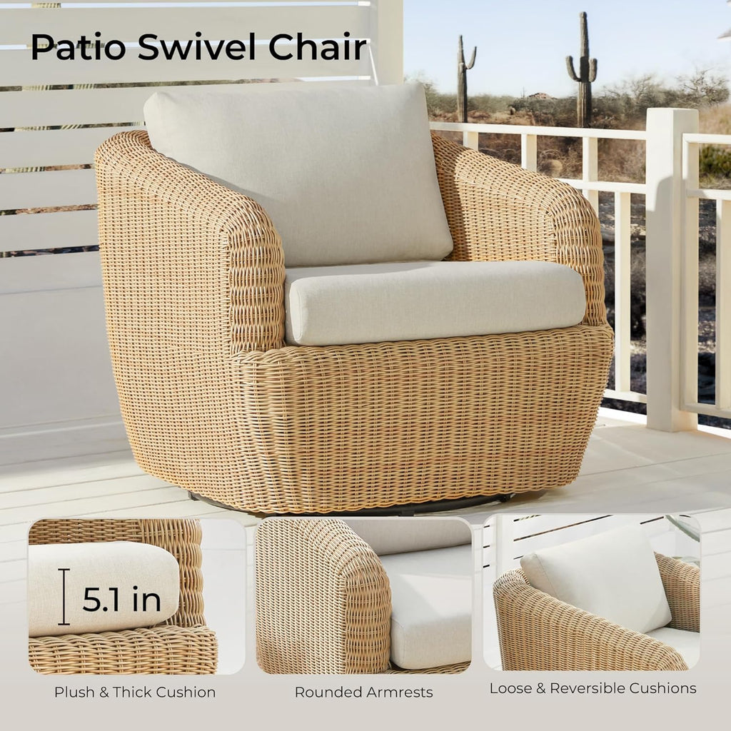 5 Pieces Patio Wicker Furniture Set, Outdoor Rattan Bistro Set with Removable Thickened Cushions