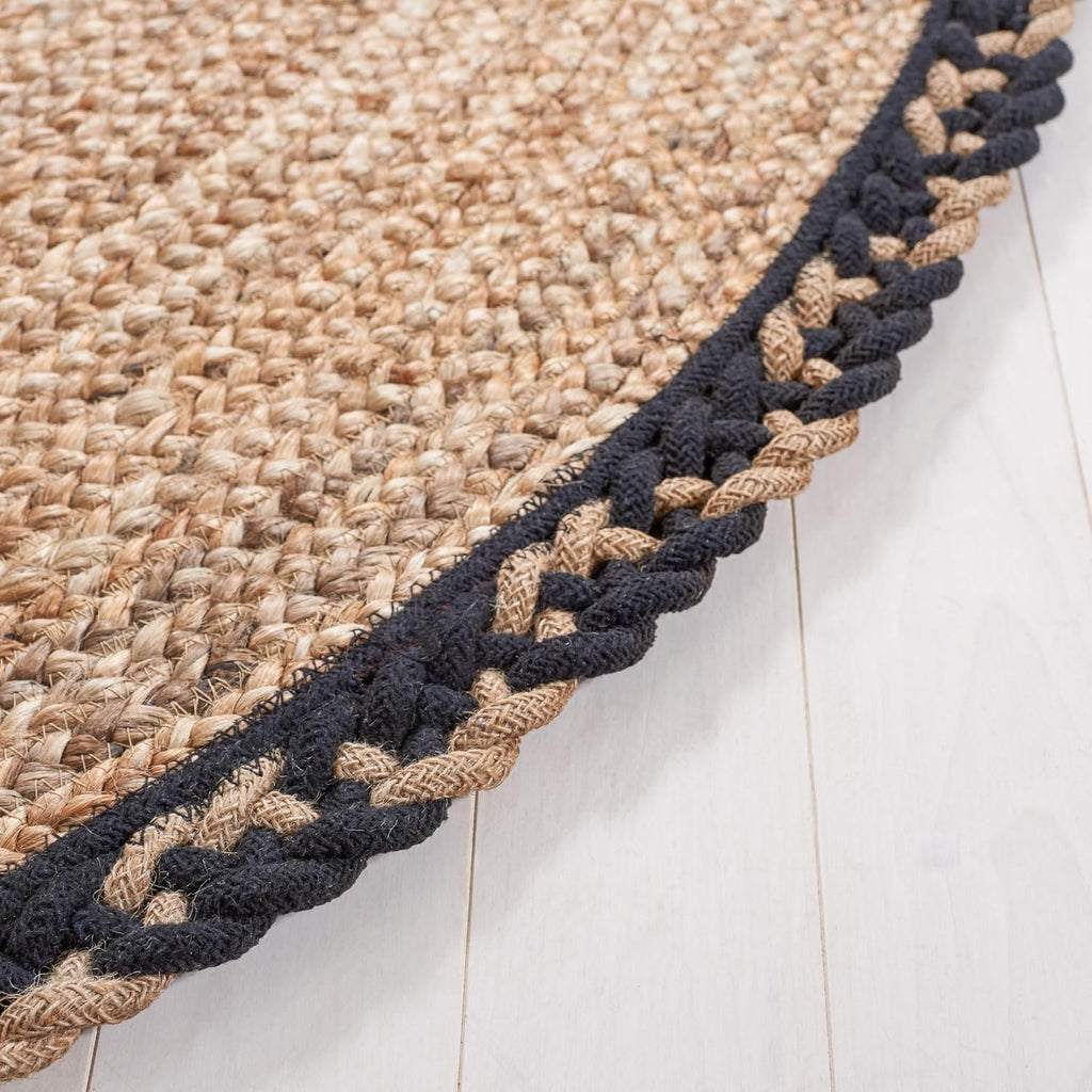 Natural Fiber Collection Area Rug - 4' x 6' Oval, Natural & Black, Handmade Jute, Ideal for High Traffic Areas