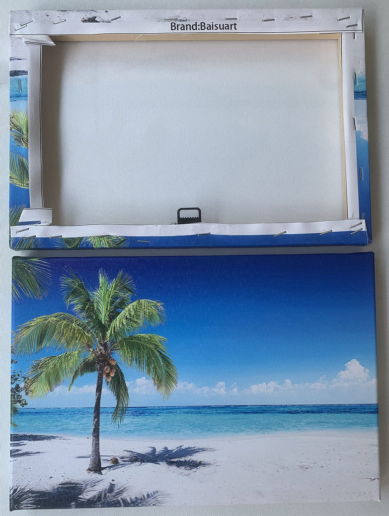 Large Canvas Wall Art Summer Ocean Waves Coconut Trees on Sands Beach Seascape Painting Sea Nature Pictures Home