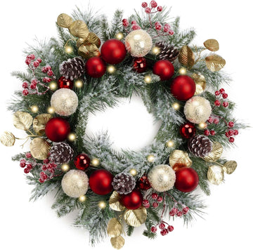 20" Pre-Lit Christmas Wreath for Front Door with Lights
