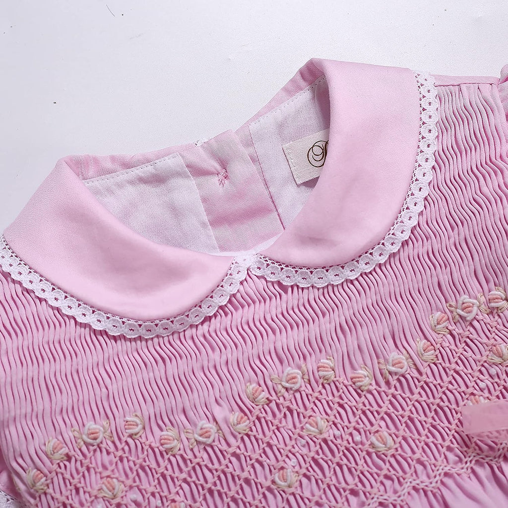 Baby Girls Summer Pink Smocked Sundress Clothes Outfit Newborn Infant Classic Hand Embroidered Smocking Dress