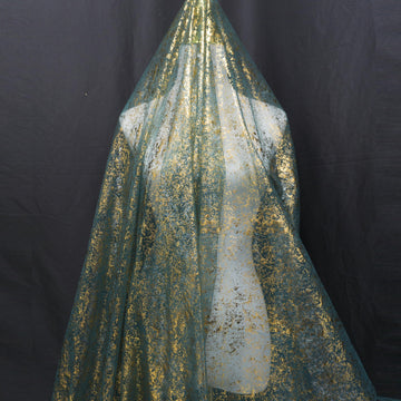 Dark Green Shimmering Gold Foil Tulle, 59" x 7 Yards, Sheer Mesh for Christmas, Forest Wedding, DIY Crafts, Holiday