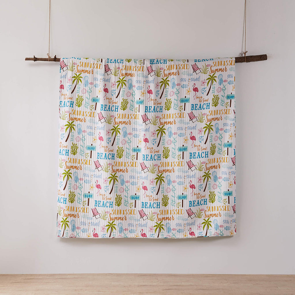 By - Beach Days Quilt Set - King Quilt (106x92in.) + Two King Pillow Shams (36x20in.) - Coastal Beach - Teal Blue