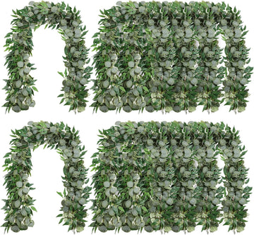 10 Sets Artificial Greenery Garlands Bulk Total 55.8 Feet Silver Dollar Eucalyptus Garland with Fake Willow Vines