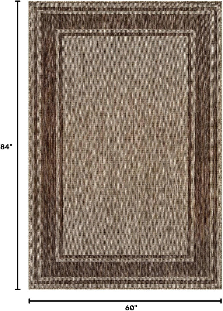 Outdoor Rug 5x7 Modern Bordered Area Rugs Patio Deck Porch Garden Waterproof Weather Sun Resistant Washable Outside