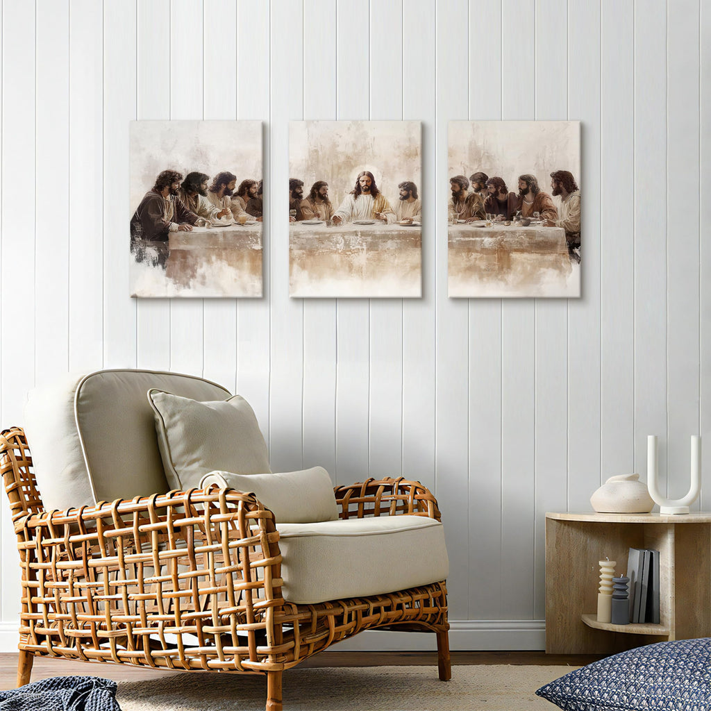 3Pcs Jesus Last Supper Framed Canvas Wall Art Prints 12"x16"