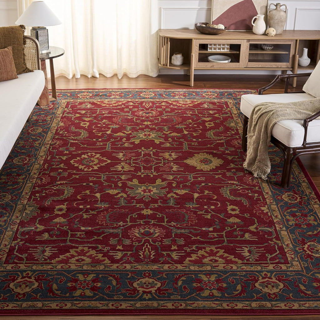 Mahal Area Rug - 9' x 12', Red & Navy, Traditional Oriental Design, Non-Shedding & Easy Care
