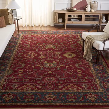 Mahal Area Rug - 9' x 12', Red & Navy, Traditional Oriental Design, Non-Shedding & Easy Care