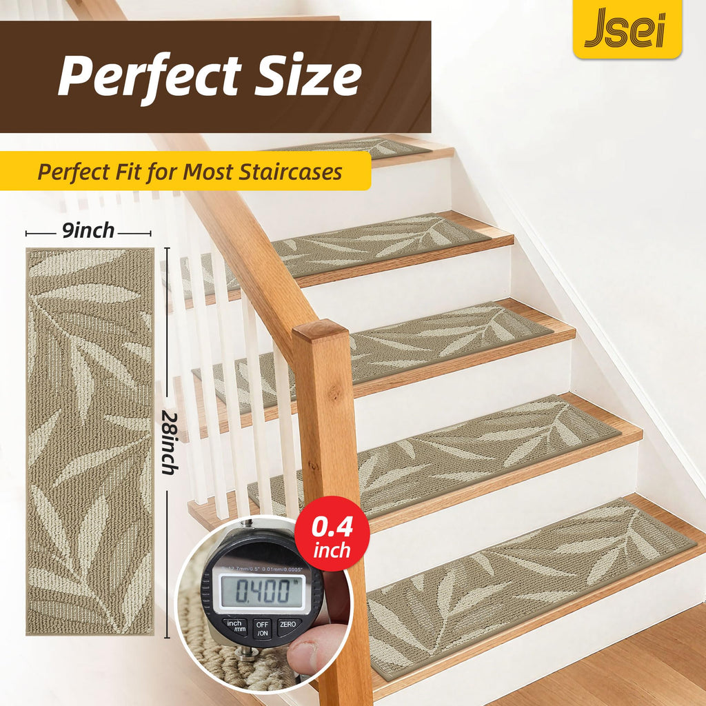 3D Leaf Stair Treads, 14 Pack 9" X 28", Beige