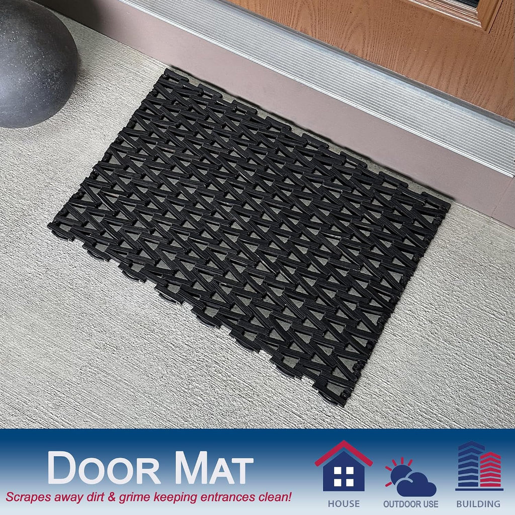 Durite Outdoor Entrance Mat Runner, Recycled Rubber Tire-Link Doormat, Heavy Duty Non-Slip Herringbone Weave, Open