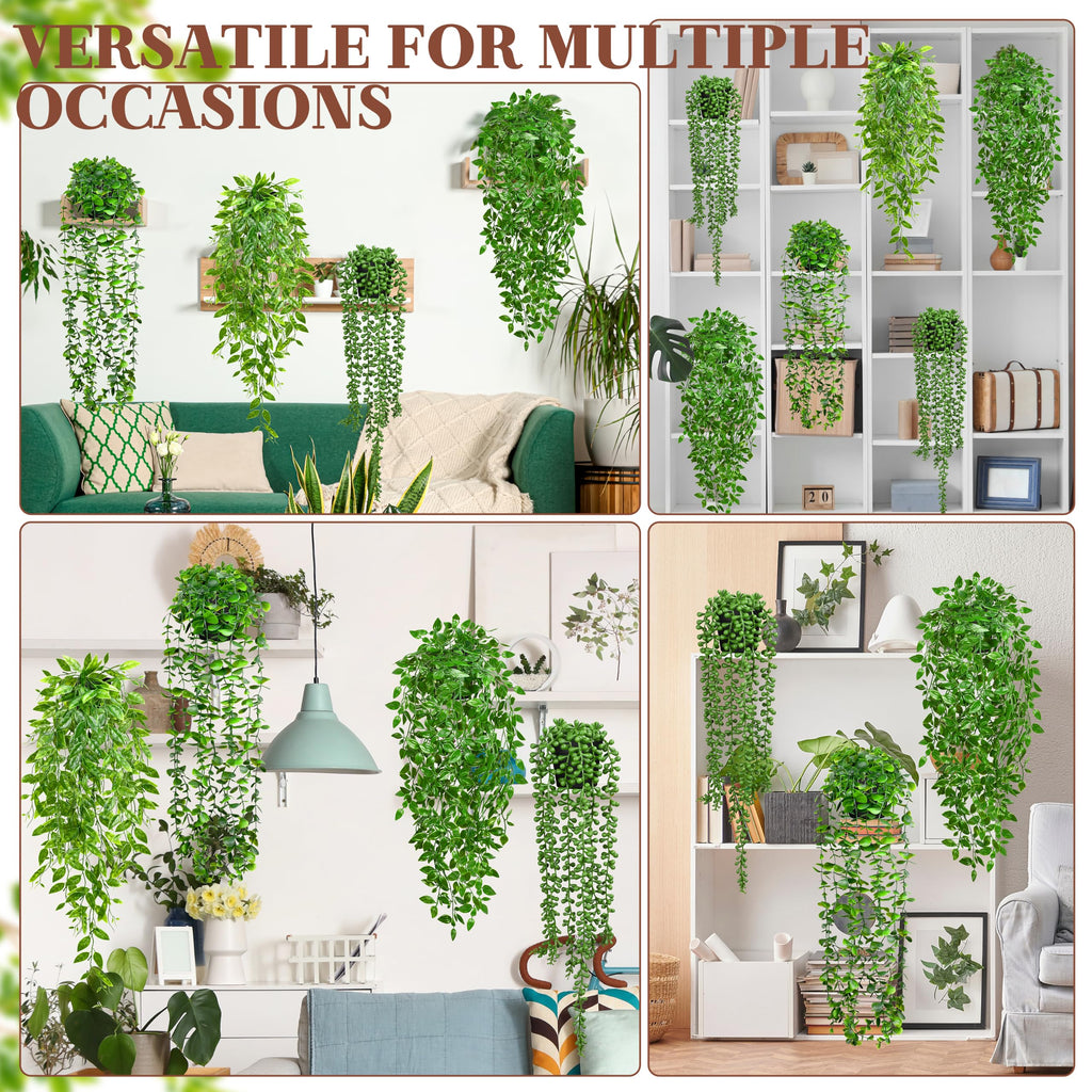 4Pcs Artificial Hanging Plants with Cascading Faux Vines