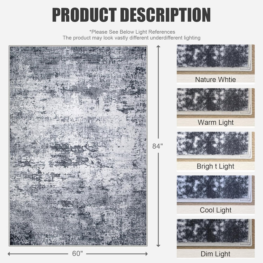 5x7 Area Rug Living Room Rug: Washable Modern Abstract Soft Thin Rug Indoor Floor No Slip Stain Resistant Carpet