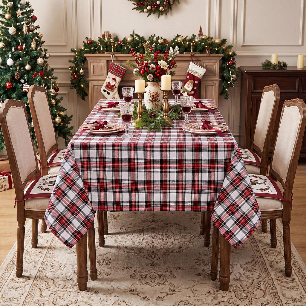 Christmas Checkered Tablecloth Rectangle, Red White, 60 x 102