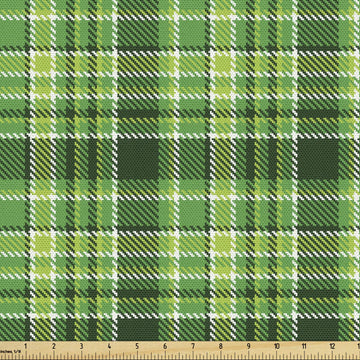 Checkered Fabric by The Yard, Old Fashioned Irish British Tile Mosaic in Vibrant Green Colors, Decorative Fabric for