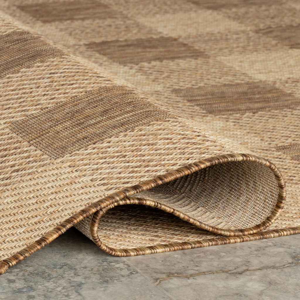 Falonia Light Brown Plaid Indoor/Outdoor Area Rug
