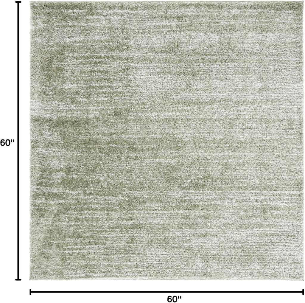 Tahoe Shag Collection Area Rug - 5' Square, Sage/Ivory, Geometric Design, Plush 1.2 Inch Thick Ideal for High Traffic