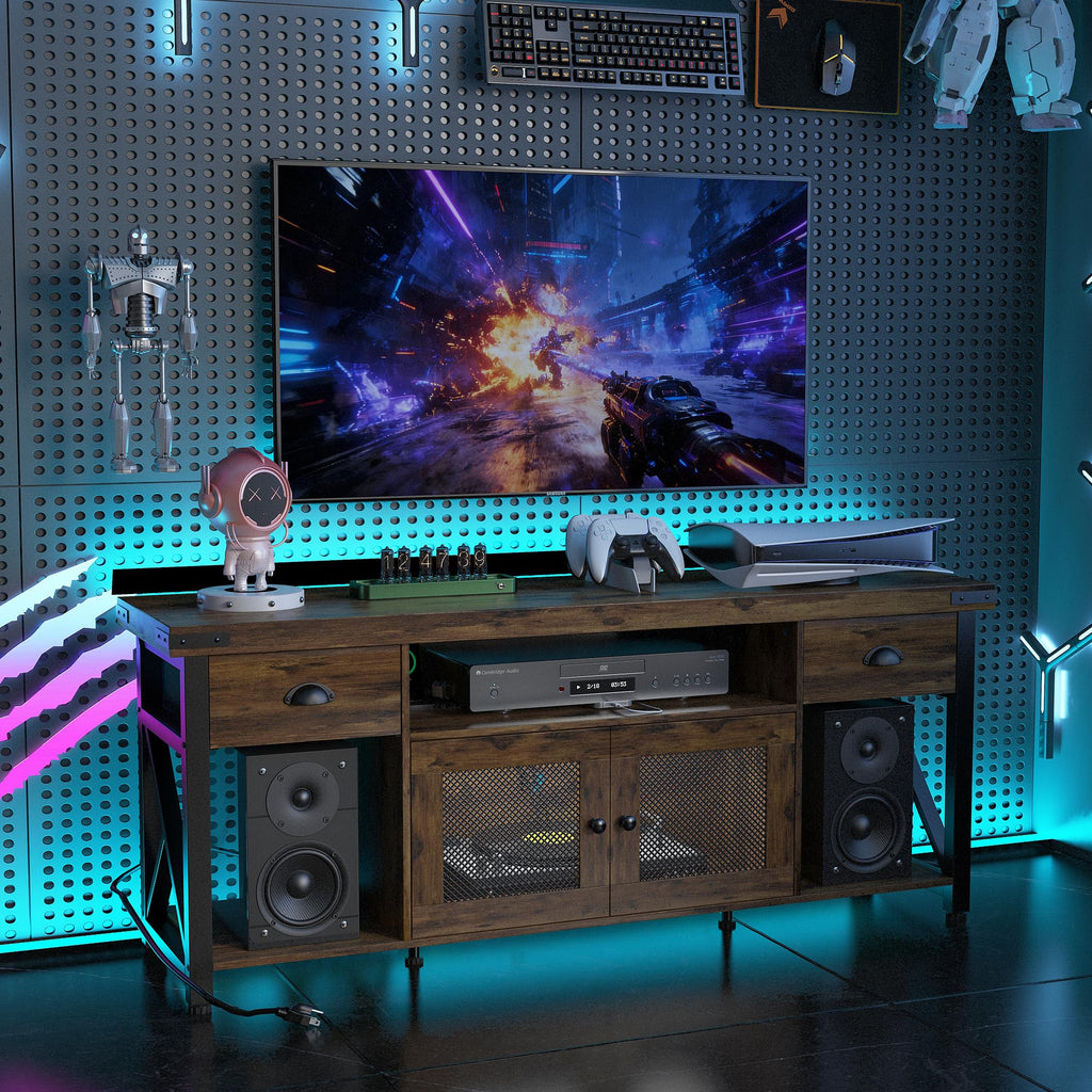 TV Stand for TV up to 55 Inches, Farmhouse Entertainment Center with 2 Drawers & Storage Cabinets, Industrial Media
