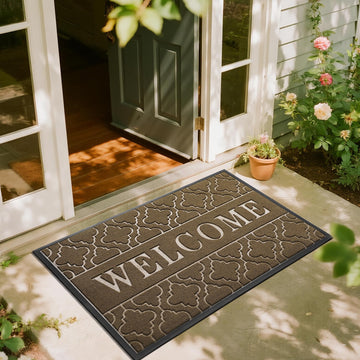 Welcome Mat Outdoor Indoor, All-Season Waterproof Front Door Mat Outside Entrance, All-Weather Heavy Duty Non-Slip