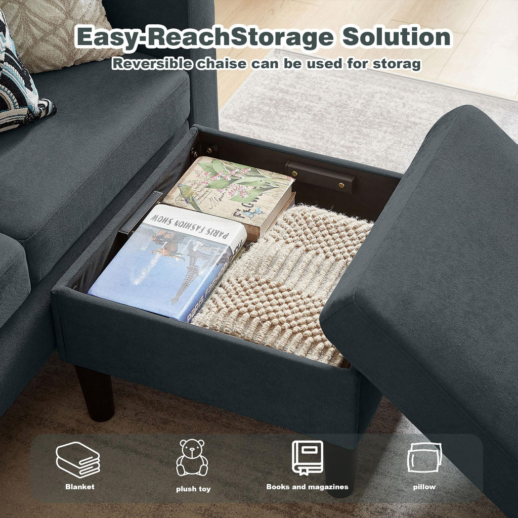 79" Convertible Sectional Sofa, L Shaped 3 Seat Couch with Storage Chaise