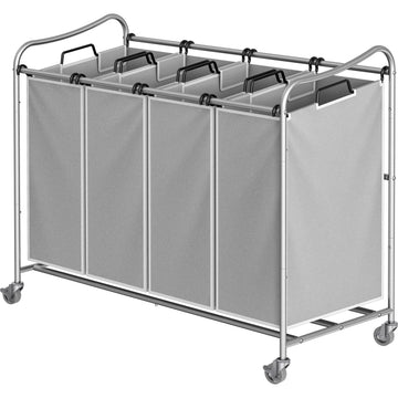4-Bag Heavy Duty Laundry Sorter Rolling Cart, Silver