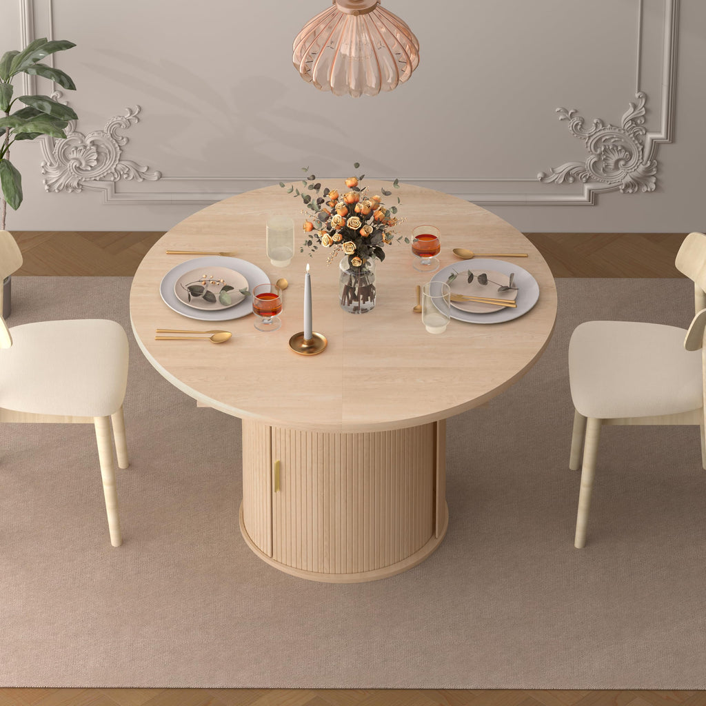 47"-63" Extendable Round Dining Table for 4-8 with Storage, Mid Century Modern Farmhouse Wood Oval Dinner Table with