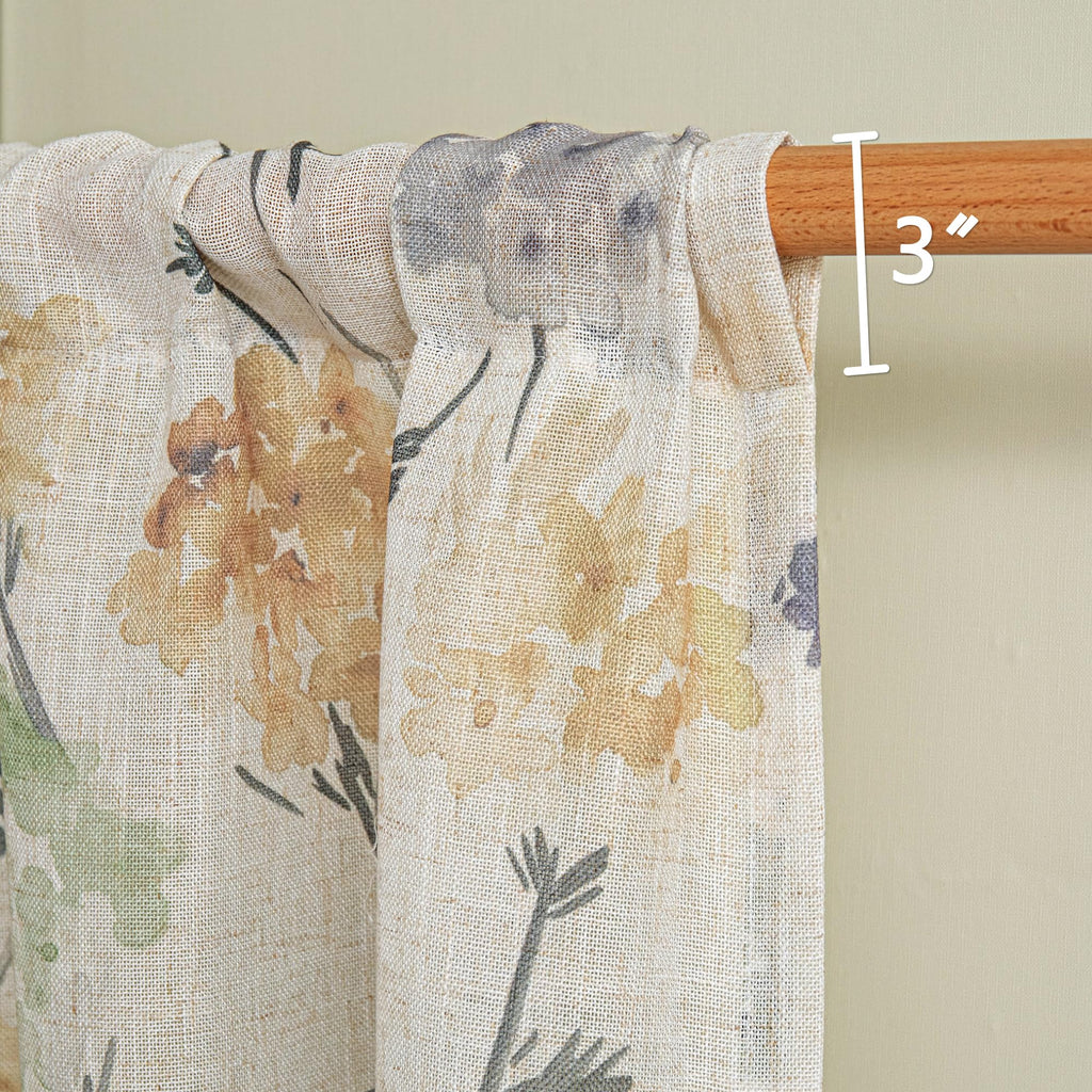 Floral Linen Kitchen Tier Cafe Curtains 24 Inch Length 2 Panels Farmhouse Semi Sheer Privacy Small Window Treatments