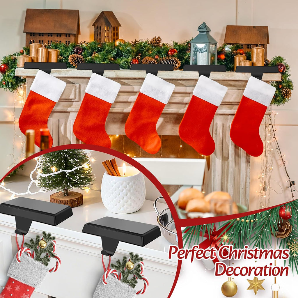 4 Pcs Christmas Black Stocking Holders, Heavy Duty Mantle Hangers with Non-Slip Pad, Weighted Stocking Hooks