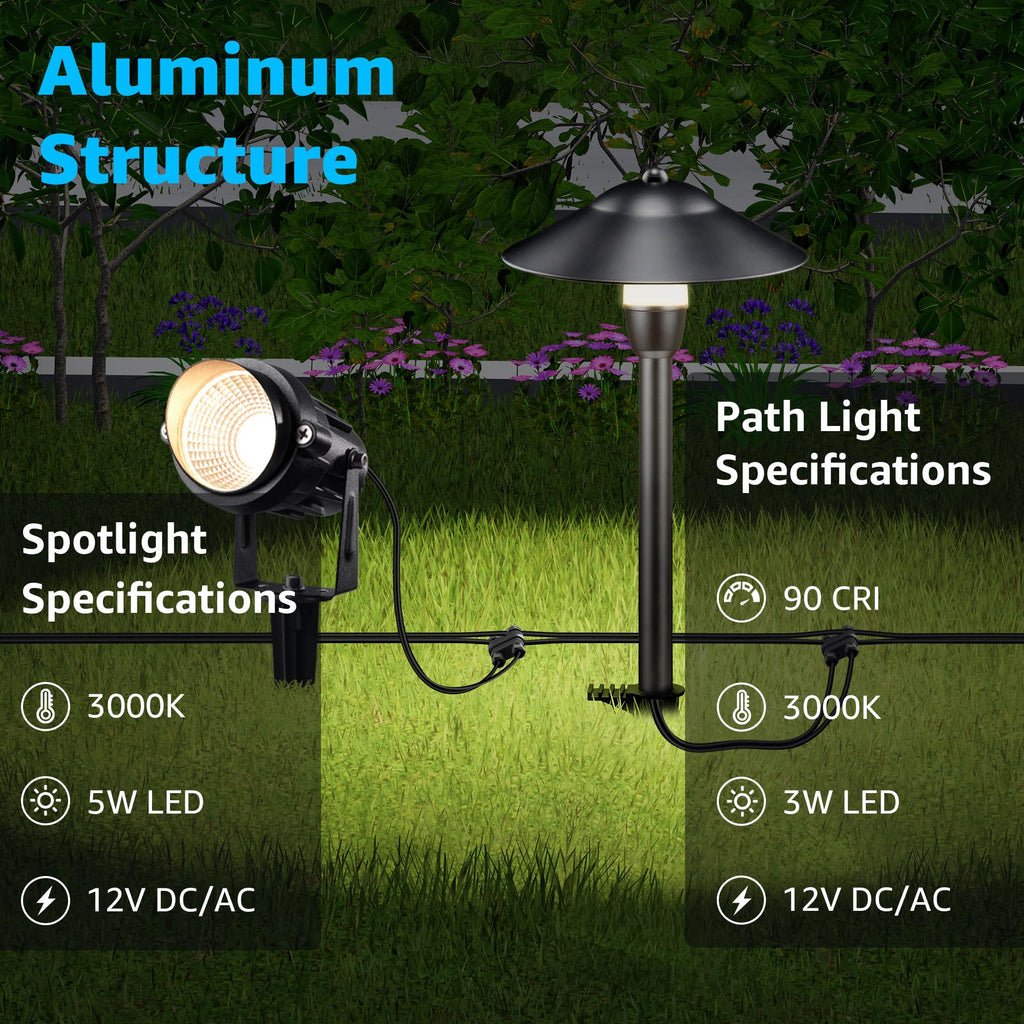 LED Low Voltage Landscape Lighting 12-24V Landscape Lighting Kit with Connectors Aluminum Pathway Lights Wired