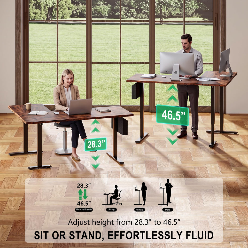 63" L Shaped Standing Desk Height Adjustable Memory Presets