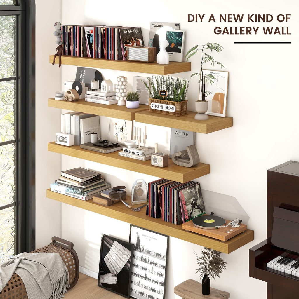 36 Inch Floating Shelves for Wall, 12"D Wood Storage Shelves, Oak Finish