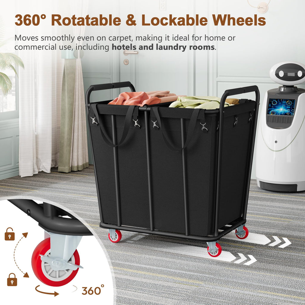 2 Section Laundry Sorter Cart, 400L Rolling Hamper with Wheels, Industrial Laundry Basket Organizer, Extra Large