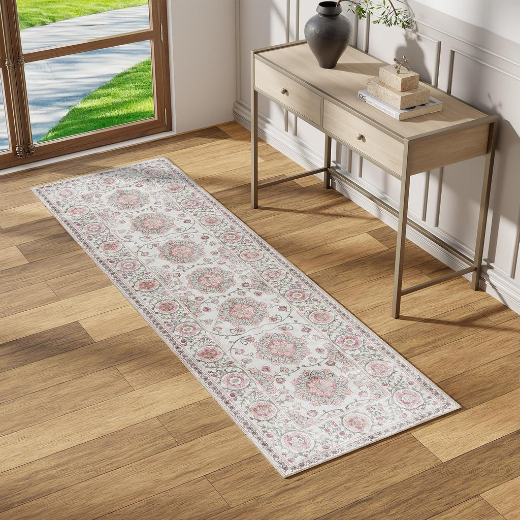 Machine Washable Indoor Area Rug - 2x8 Runner, Easy Cleaning & Non-Shedding, Ideal for High Traffic Areas, Moroccan