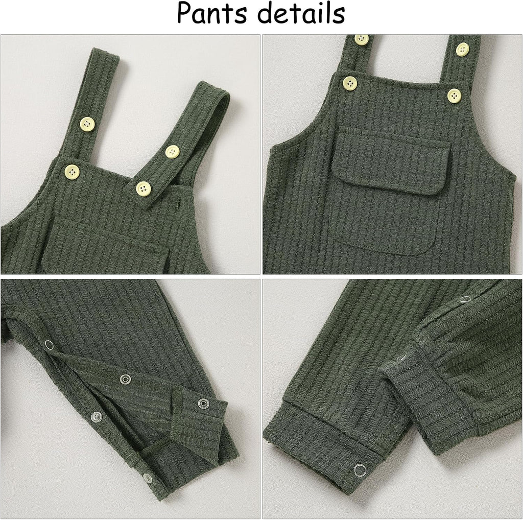 Newborn Baby Boy Clothes Infant Boy Romper Fall Winter Outfits Bodysuit 2Pcs Striped Long Sleeve Top Overalls