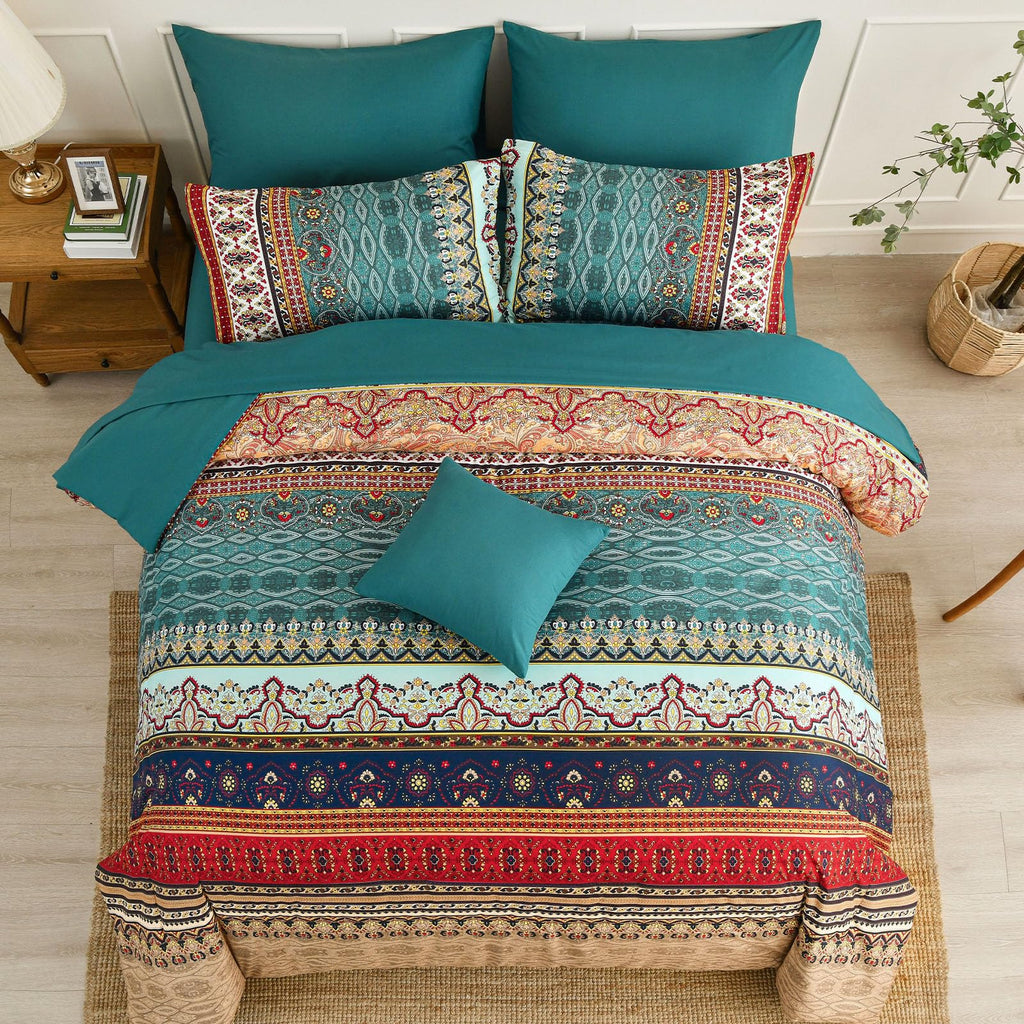 Boho Queen Comforter Set, 8 Pieces Striped Bed in a Bag