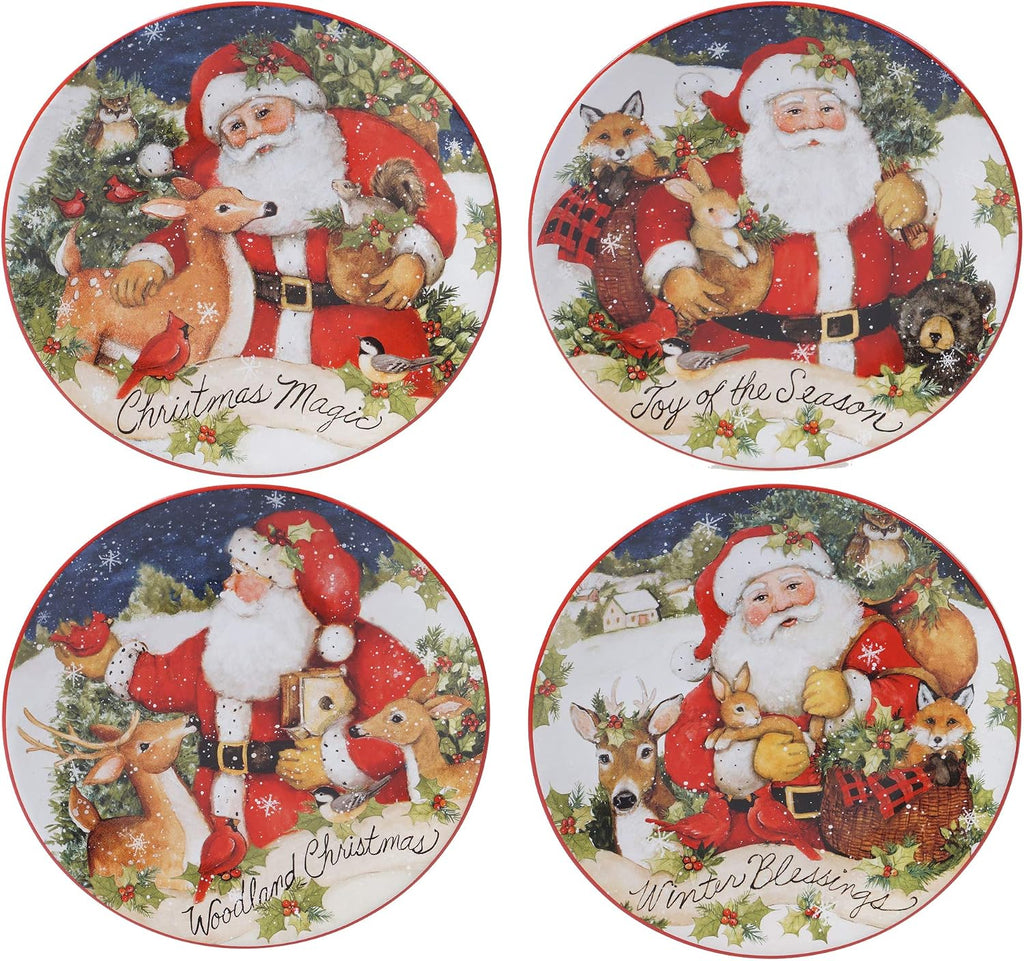 Magic of Christmas 16pc Ceramic Dinnerware Set - Santa and Woodland Animals Holiday Plates, Bowls & Mugs, Dishwasher