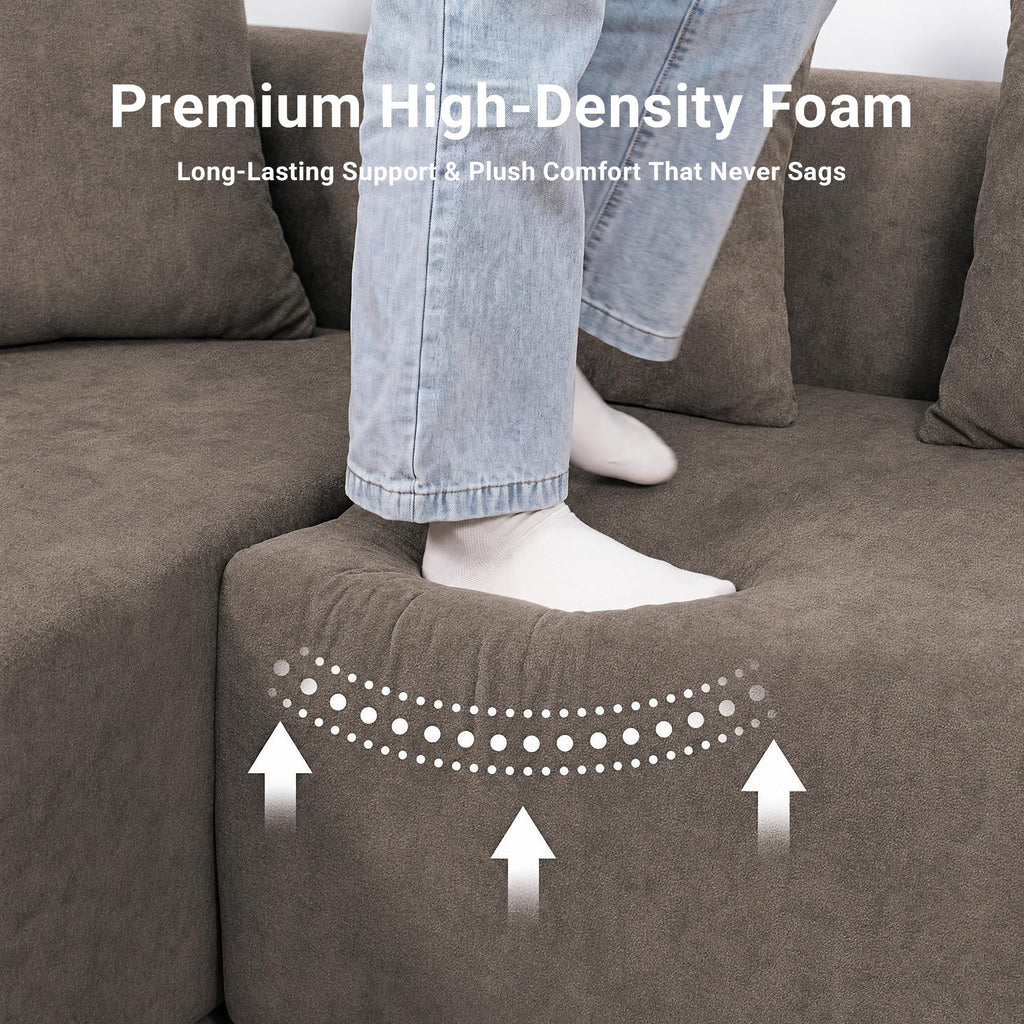 106" Cloud Boneless Couch, Right Chaise Sofa, Light Grey